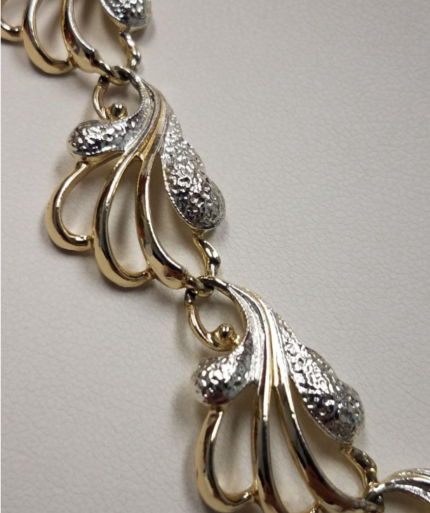 Sarah Coventry Swirl Rhinestone Necklace Gold and Silver Tone Signed Vintage Statement Necklace
