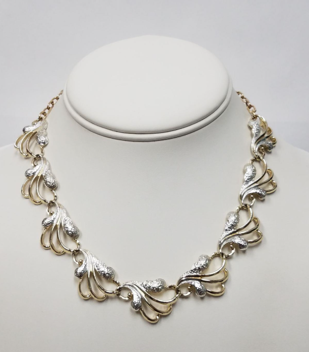 Sarah Coventry Swirl Rhinestone Necklace Gold and Silver Tone Signed Vintage Statement Necklace