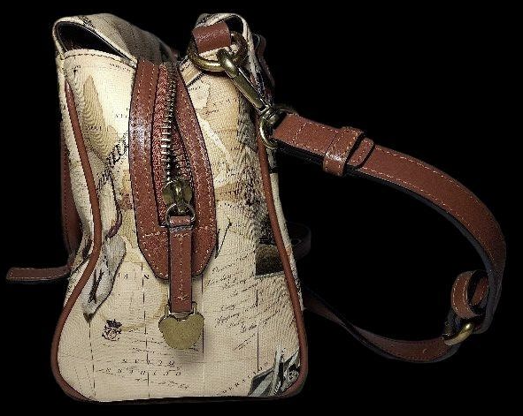 Teenie Weenie Gold Bear Travel Print Satchel Bag with Faux Leather Trim