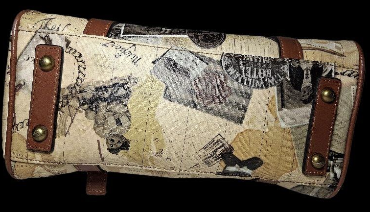 Teenie Weenie Gold Bear Travel Print Satchel Bag with Faux Leather Trim
