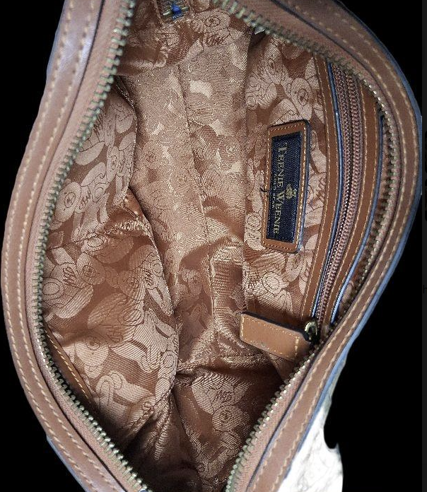 Teenie Weenie Gold Bear Travel Print Satchel Bag with Faux Leather Trim