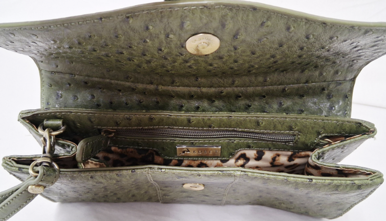 Koret Olive Green Ostrich Embossed Wristlet Clutch Vintage Textured Evening Handbag