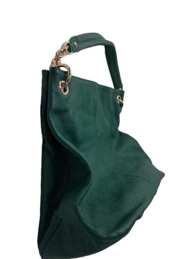 Cuore & Pelle Green Leather Shoulder Bag With Zip Closure Soft Slouchy Everyday Purse