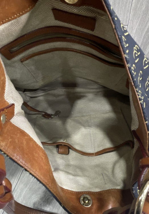 Dooney & Bourke Navy Monogram Canvas Shoulder Bag With Leather Trim Designer Handbag