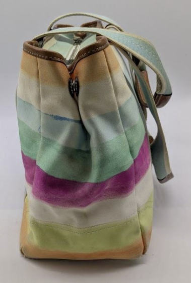 Coach Watercolor Pastel Stripe Canvas Leather Trim Hampton Tote Bag Designer Handbag
