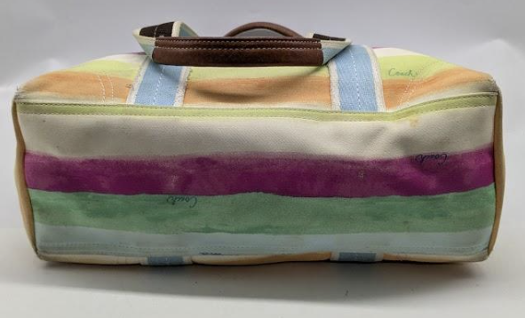 Coach Watercolor Pastel Stripe Canvas Leather Trim Hampton Tote Bag Designer Handbag