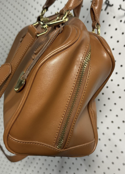 Cuore & Pelle Caramel Brown Structured Satchel Bag With Shoulder Strap Top Handle Purse