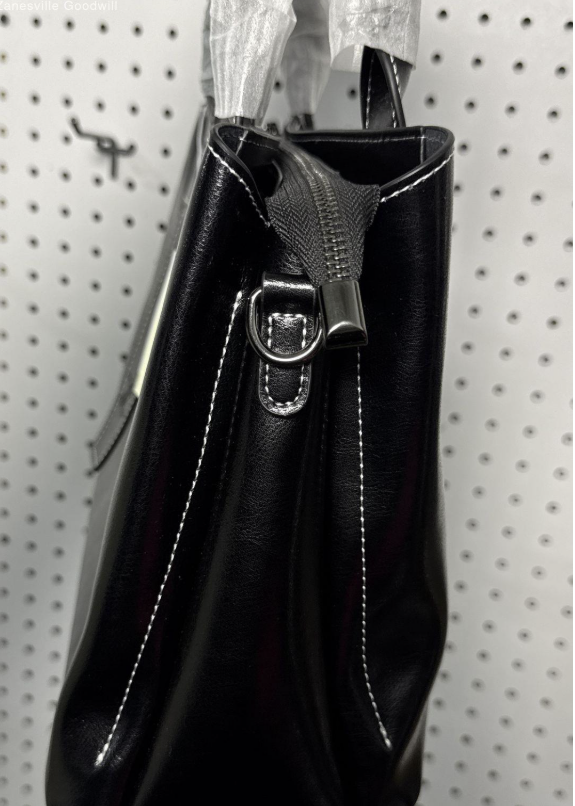 Ketturam Black Genuine Leather Satchel Tote Bag With Crossbody Strap Structured Handbag NWT