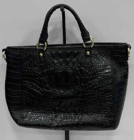 Brahmin Black Croc Embossed Leather Satchel Tote | Convertible Shoulder Bag with Strap & Dust Bag