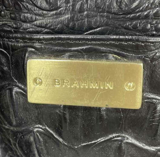 Brahmin Black Croc Embossed Leather Satchel Tote | Convertible Shoulder Bag with Strap & Dust Bag