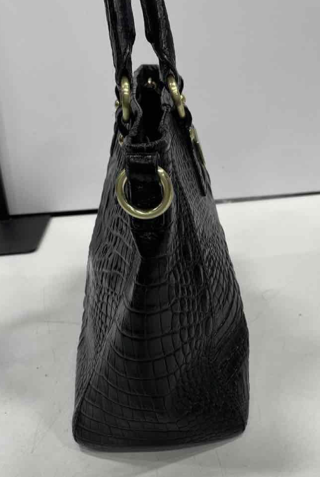 Brahmin Black Croc Embossed Leather Satchel Tote | Convertible Shoulder Bag with Strap & Dust Bag
