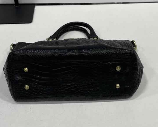 Brahmin Black Croc Embossed Leather Satchel Tote | Convertible Shoulder Bag with Strap & Dust Bag