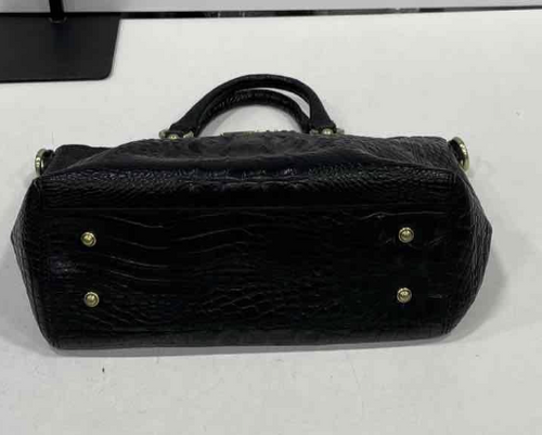 Brahmin Black Croc Embossed Leather Satchel Tote | Convertible Shoulder Bag with Strap & Dust Bag