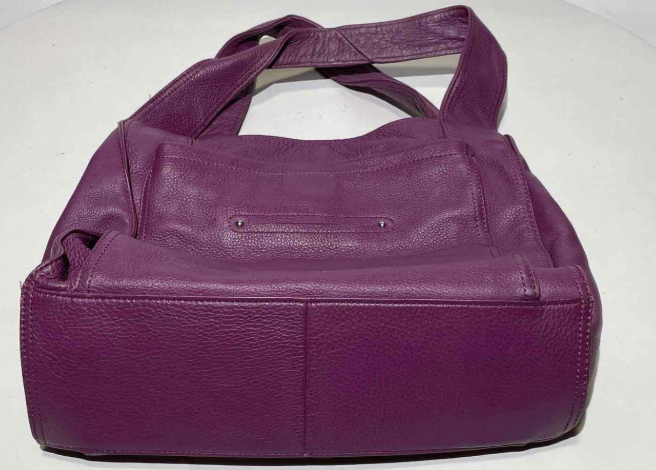 B Makowsky Purple Pebbled Leather Shoulder Bag Turn Lock Leopard Lined Hobo Purse