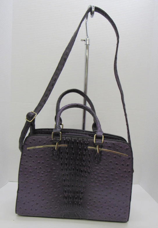 Dasein Deep Purple Embossed Satchel Bag Ostrich Croc Texture Convertible Shoulder Handbag