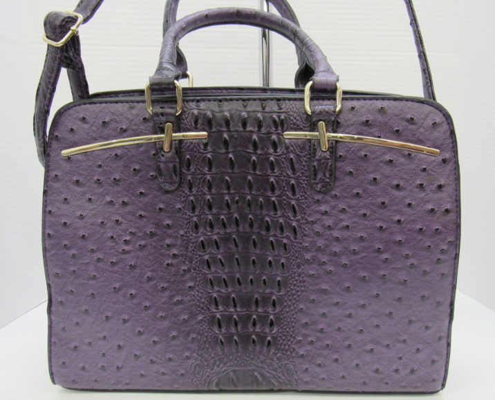 Dasein Deep Purple Embossed Satchel Bag Ostrich Croc Texture Convertible Shoulder Handbag