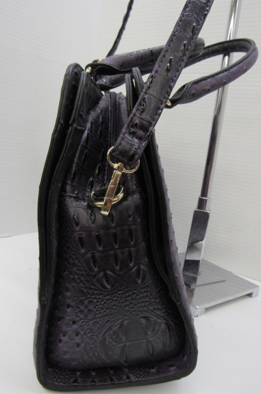 Dasein Deep Purple Embossed Satchel Bag Ostrich Croc Texture Convertible Shoulder Handbag