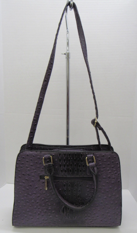 Dasein Deep Purple Embossed Satchel Bag Ostrich Croc Texture Convertible Shoulder Handbag