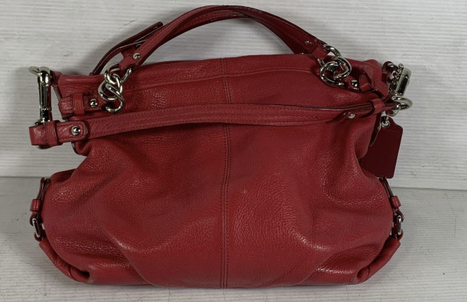 Coach Red Pebbled Leather Hobo Bag Convertible Shoulder Satchel With Detachable Strap