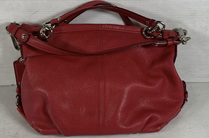 Coach Red Pebbled Leather Hobo Bag Convertible Shoulder Satchel With Detachable Strap
