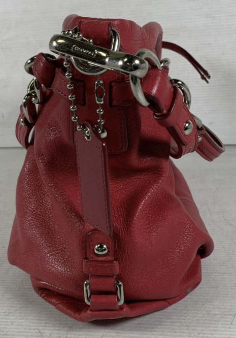 Coach Red Pebbled Leather Hobo Bag Convertible Shoulder Satchel With Detachable Strap