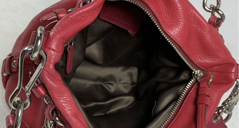 Coach Red Pebbled Leather Hobo Bag Convertible Shoulder Satchel With Detachable Strap
