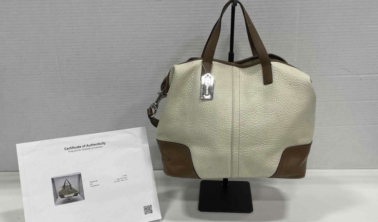 Coach Hadley Cream Pebbled Leather Satchel Crossbody Bag Brown Trim Shoulder Purse