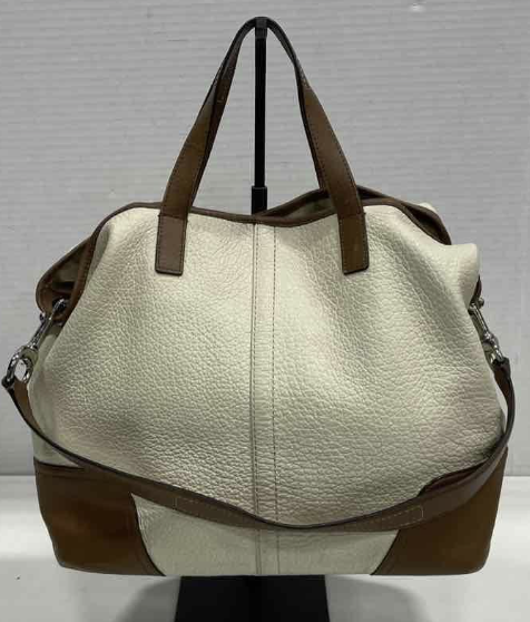 Coach Hadley Cream Pebbled Leather Satchel Crossbody Bag Brown Trim Shoulder Purse