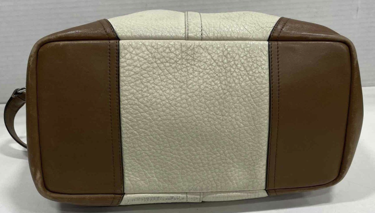 Coach Hadley Cream Pebbled Leather Satchel Crossbody Bag Brown Trim Shoulder Purse
