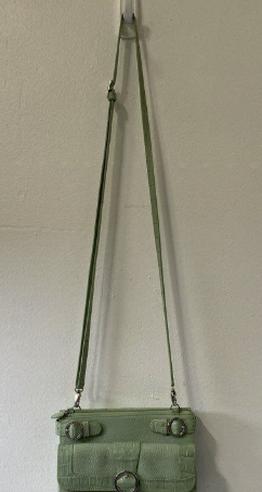 Brighton Mint Green Croc Embossed Leather Mini Organizer Crossbody Bag Y2K Belted