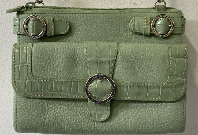 Brighton Mint Green Croc Embossed Leather Mini Organizer Crossbody Bag Y2K Belted