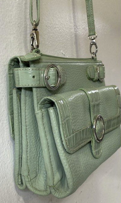 Brighton Mint Green Croc Embossed Leather Mini Organizer Crossbody Bag Y2K Belted