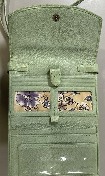 Brighton Mint Green Croc Embossed Leather Mini Organizer Crossbody Bag Y2K Belted
