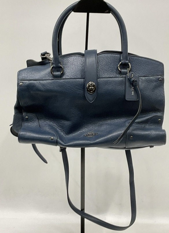 Coach Slate Blue Pebbled Leather Satchel Crossbody Bag Top Handle Purse