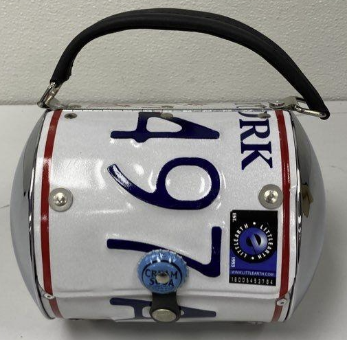 Little Earth New York License Plate Novelty Barrel Handbag with Cream Soda Cap Clasp