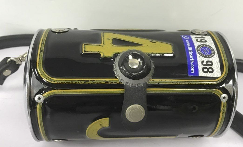 Little Earth Arkansas License Plate Crossbody Bag 1998 Black Yellow Metal Barrel Purse