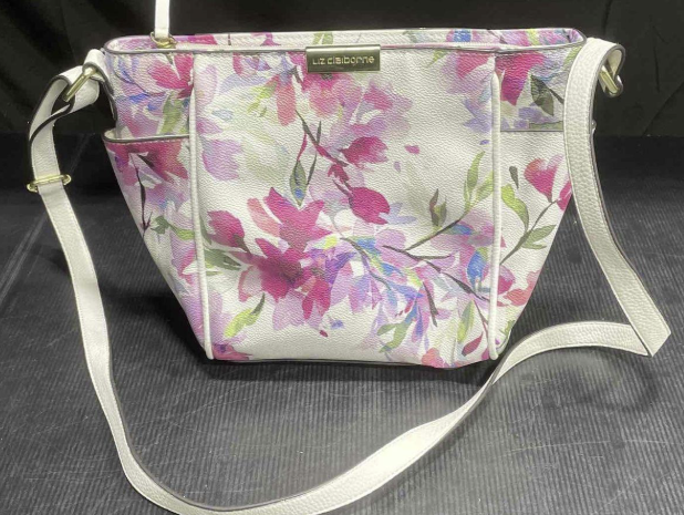 Liz Clairborne White Floral Crossbody Bag with Pink and Lavender Botanical Print