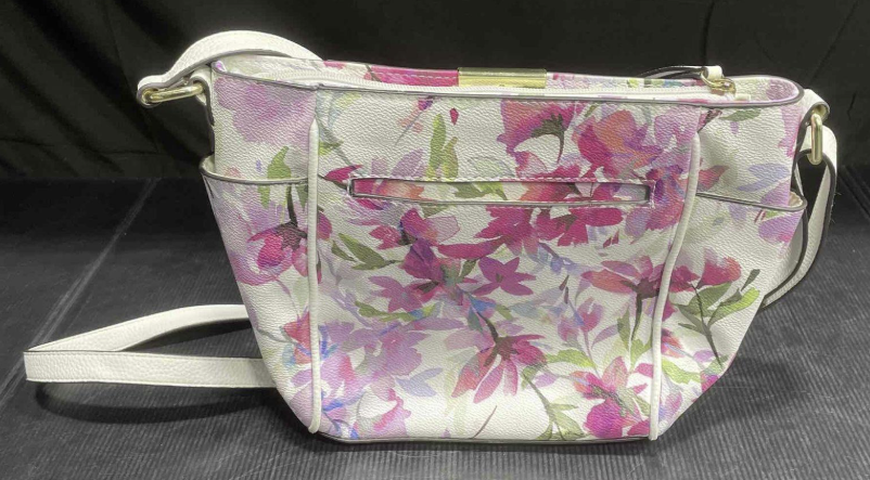 Liz Clairborne White Floral Crossbody Bag with Pink and Lavender Botanical Print