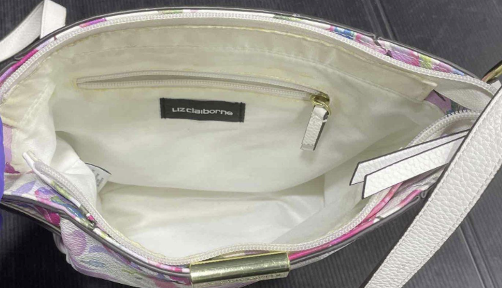 Liz Clairborne White Floral Crossbody Bag with Pink and Lavender Botanical Print