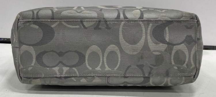 Coach Silver Signature Tote Shoulder Bag Gray Jacquard Leather Trim COA Included
