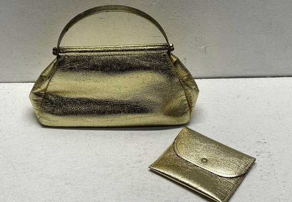 Vintage Gold Metallic Evening Handbag with Matching Coin Purse