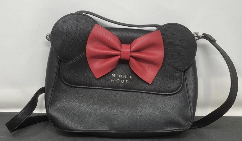 Disney Loungefly Minnie Mouse Black Crossbody Handbag with Red Bow
