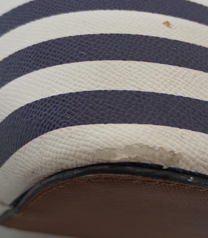 Aldo Navy Blue and White Striped Structured Handbag with Brown Accents
