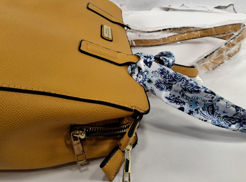 London Fog Golden Yellow Structured Satchel Tote with Scarf Accent