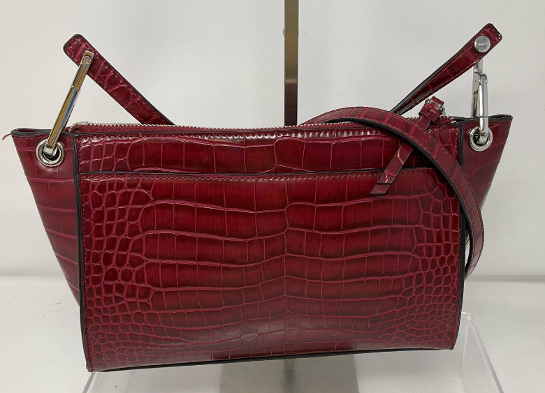 Calvin Klein Burgundy Croc Embossed Crossbody Bag Faux Leather Satchel
