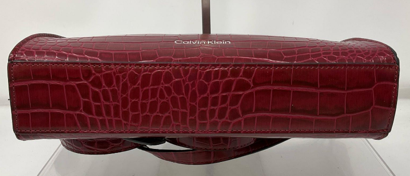 Calvin Klein Burgundy Croc Embossed Crossbody Bag Faux Leather Satchel