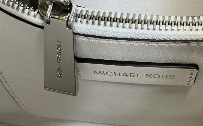 Michael Kors White Lattice Weave Pebbled Leather Satchel Crossbody Bag