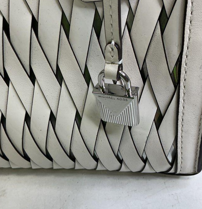 Michael Kors White Lattice Weave Pebbled Leather Satchel Crossbody Bag