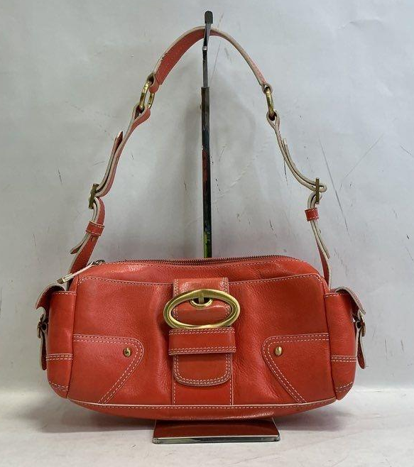Maxx New York Tangerine Leather Shoulder Bag with Gold-Tone Buckle Accent