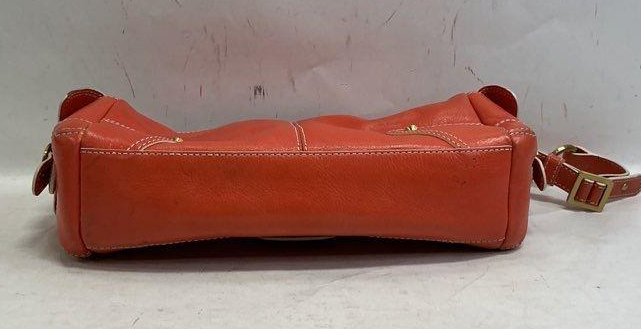 Maxx New York Tangerine Leather Shoulder Bag with Gold-Tone Buckle Accent